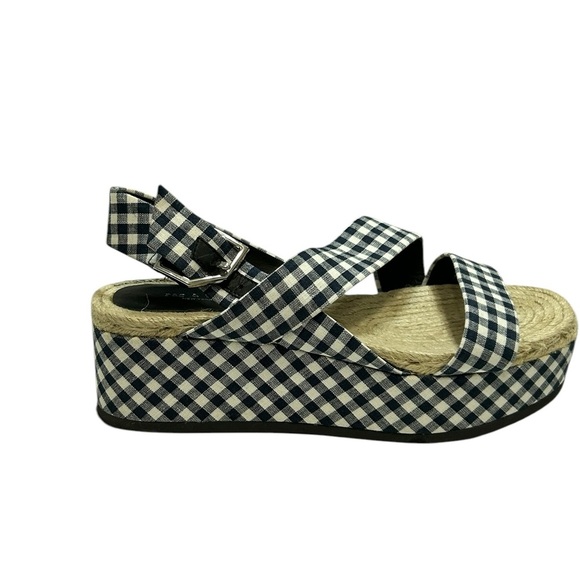 Rag & Bone Checkered Gingham Ankle Strap Megan Platform Sandals 7.5 Blue White - Picture 4 of 16